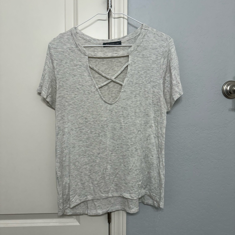 Gray Women's Top with Crisscross Detail